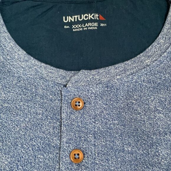 UNTUCKIt Trey French Terry Men's Blue Henley Shirt Long Sleeve Soft Size XXXL - Picture 7 of 10